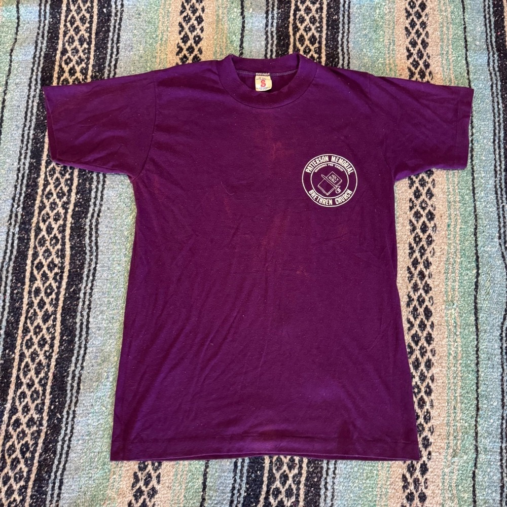 Vintage 70s 80s Soffe Athletic Patterson Memorial Church T-Shirt Purple Mens M